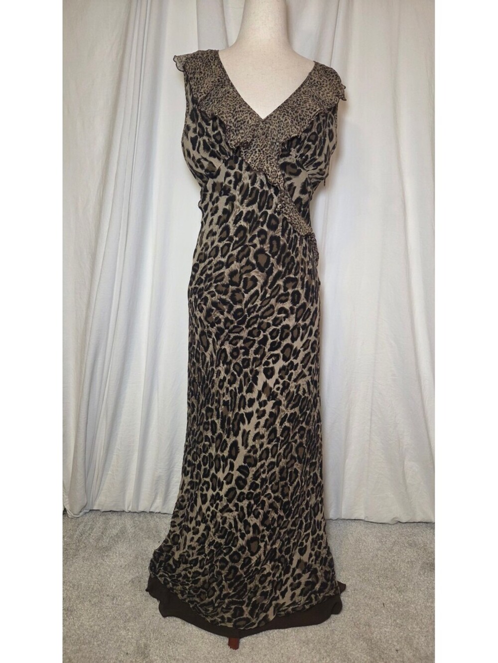Vintage 90s silk Karen Kane leopard print maxi dress size medium